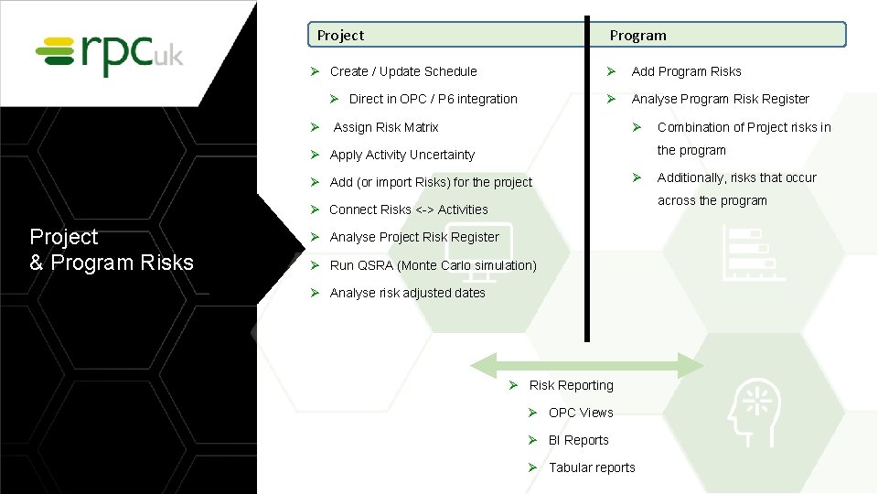 Project Program Ø Create / Update Schedule Ø Direct in OPC / P 6