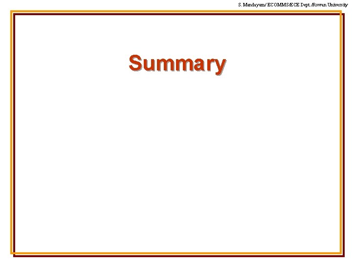 S. Mandayam/ ECOMMS/ECE Dept. /Rowan University Summary 