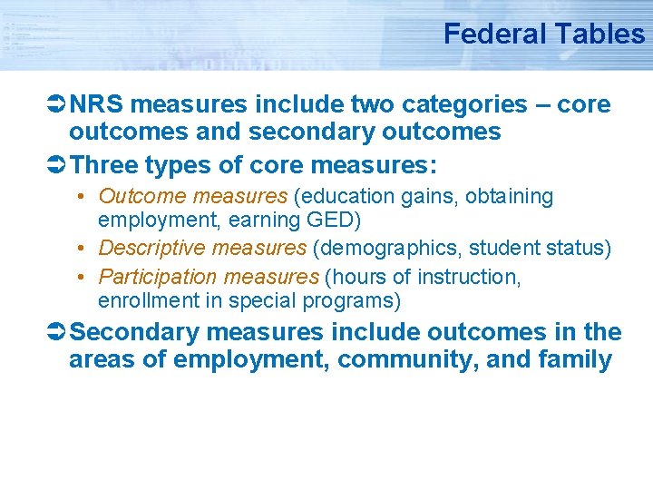 Nrs Functioning Level Table TOPSpro Special Topics V Meeting Federal Accountability Requirements