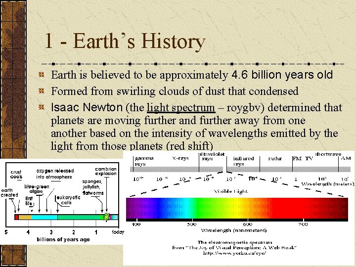 1 - Earth’s History Earth is believed to be approximately 4. 6 billion years