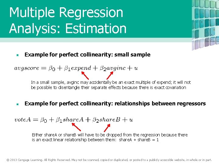 Multiple Regression Analysis: Estimation Example for perfect collinearity: small sample In a small sample,