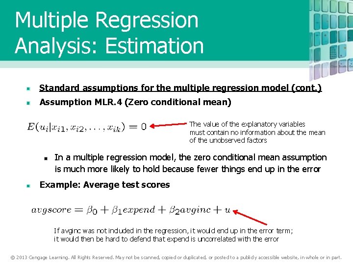 Multiple Regression Analysis: Estimation Standard assumptions for the multiple regression model (cont. ) Assumption