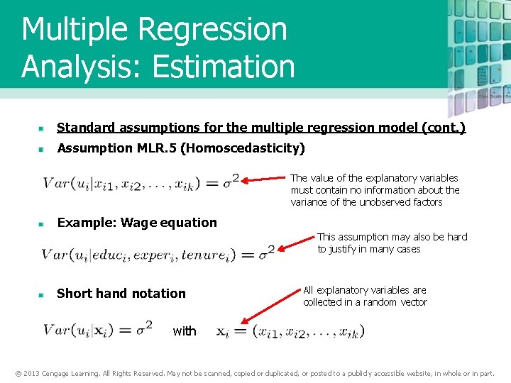 Multiple Regression Analysis: Estimation Standard assumptions for the multiple regression model (cont. ) Assumption