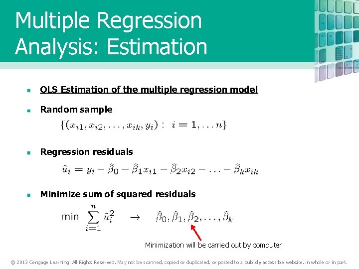 Multiple Regression Analysis: Estimation OLS Estimation of the multiple regression model Random sample Regression