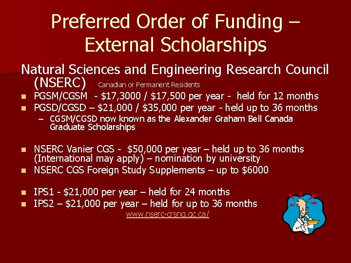 Preferred Order of Funding – External Scholarships Natural Sciences and Engineering Research Council (NSERC)