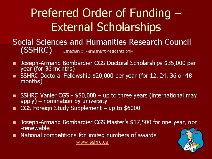 Preferred Order of Funding – External Scholarships Social Sciences and Humanities Research Council (SSHRC)