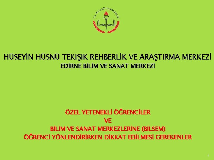 HÜSEYİN HÜSNÜ TEKIŞIK REHBERLİK VE ARAŞTIRMA MERKEZİ EDİRNE BİLİM VE SANAT MERKEZİ ÖZEL YETENEKLİ