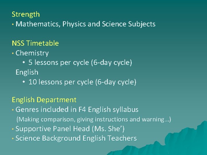Strength • Mathematics, Physics and Science Subjects NSS Timetable • Chemistry • 5 lessons