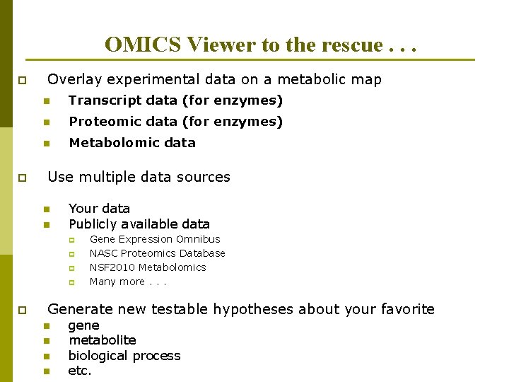 OMICS Viewer to the rescue. . . p p Overlay experimental data on a