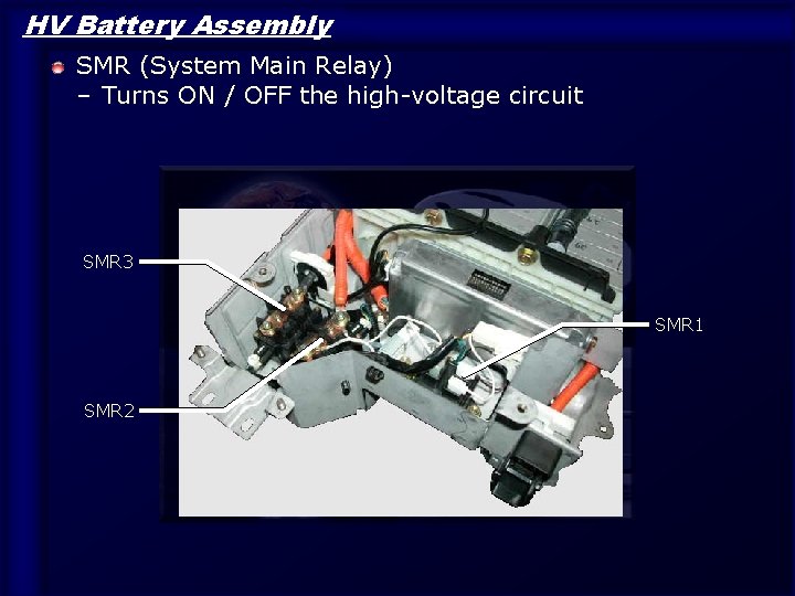 HV Battery Assembly SMR (System Main Relay) – Turns ON / OFF the high-voltage