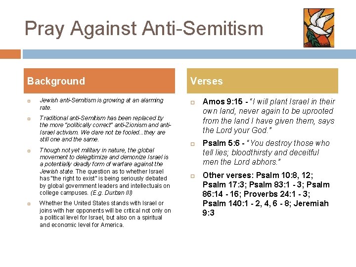 Pray Against Anti-Semitism Background Jewish anti-Semitism is growing at an alarming rate. Traditional anti-Semitism Pray Against Anti-Semitism Background Jewish anti-Semitism is growing at an alarming rate. Traditional anti-Semitism