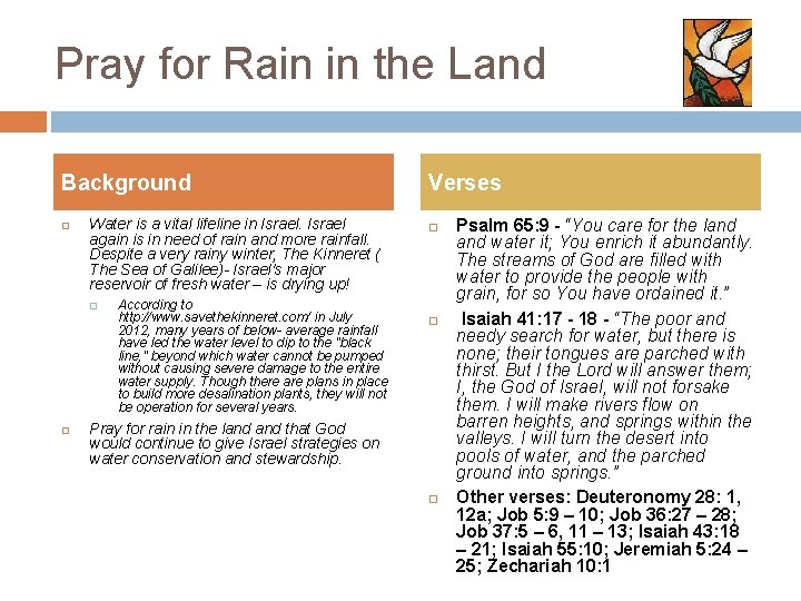 Pray for Rain in the Land Background Water is a vital lifeline in Israel Pray for Rain in the Land Background Water is a vital lifeline in Israel