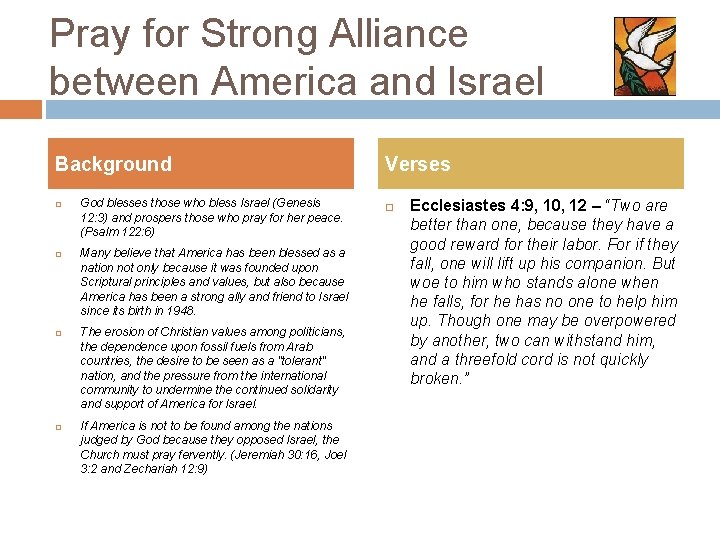 Pray for Strong Alliance between America and Israel Background God blesses those who bless Pray for Strong Alliance between America and Israel Background God blesses those who bless