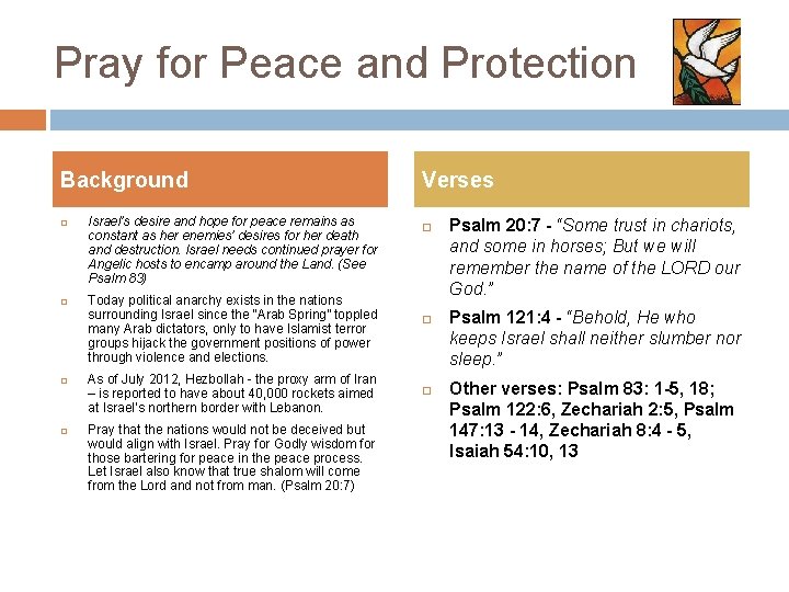 Pray for Peace and Protection Background Israel’s desire and hope for peace remains as Pray for Peace and Protection Background Israel’s desire and hope for peace remains as
