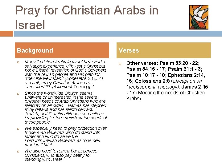 Pray for Christian Arabs in Israel Background Many Christian Arabs in Israel have had Pray for Christian Arabs in Israel Background Many Christian Arabs in Israel have had