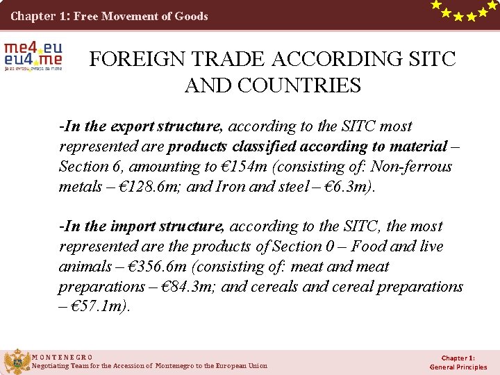 Chapter 1: Free Movement of Goods FOREIGN TRADE ACCORDING SITC AND COUNTRIES -In the Chapter 1: Free Movement of Goods FOREIGN TRADE ACCORDING SITC AND COUNTRIES -In the