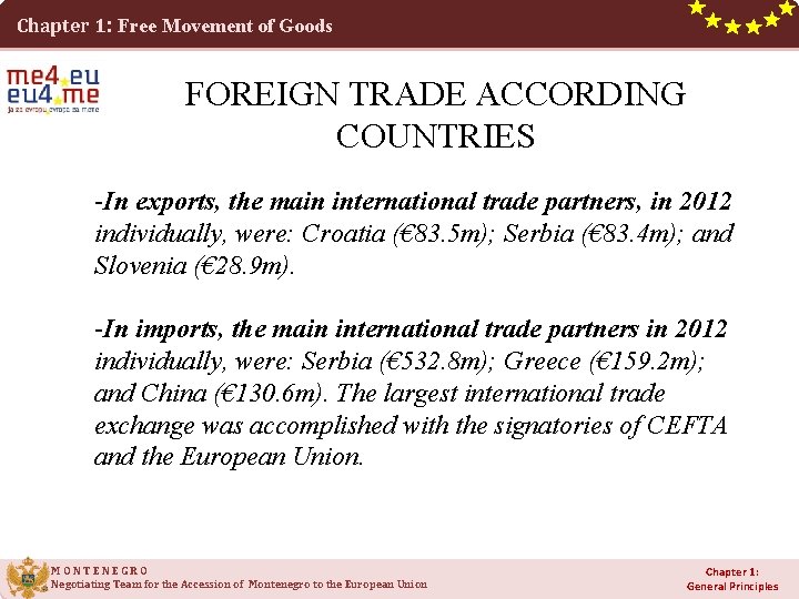 Chapter 1: Free Movement of Goods FOREIGN TRADE ACCORDING COUNTRIES -In exports, the main