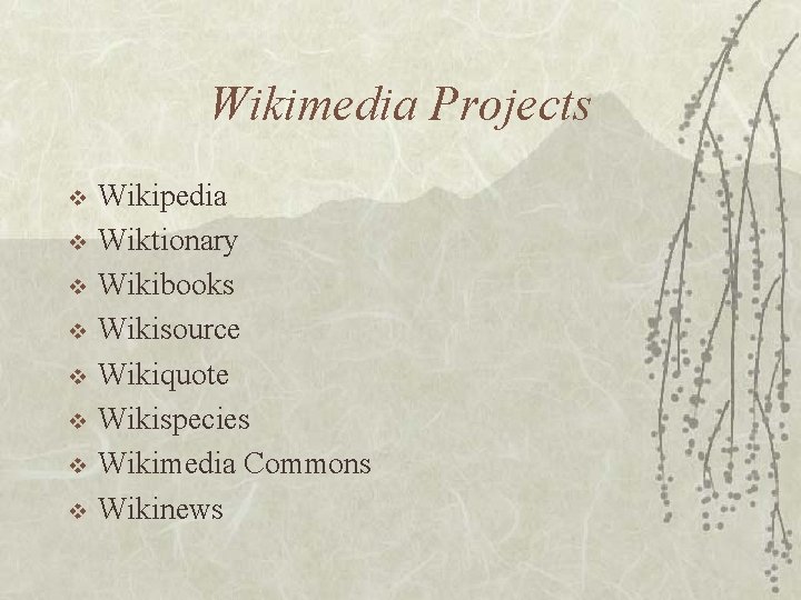 Wikimedia Projects v v v v Wikipedia Wiktionary Wikibooks Wikisource Wikiquote Wikispecies Wikimedia Commons