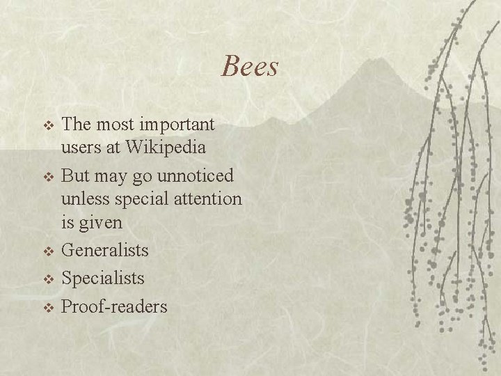 Bees v v v The most important users at Wikipedia But may go unnoticed