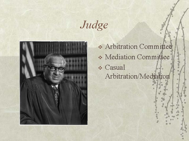 Judge v v v Arbitration Committee Mediation Committee Casual Arbitration/Mediation 