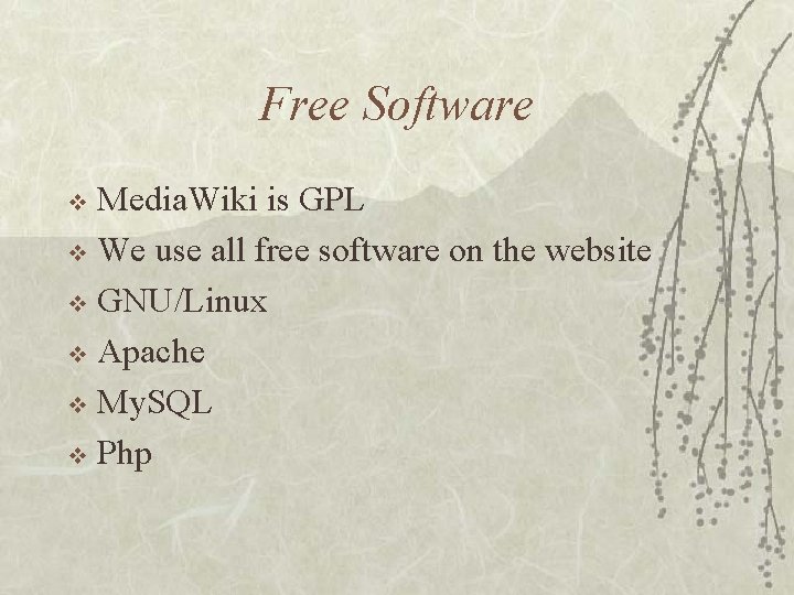 Free Software Media. Wiki is GPL v We use all free software on the
