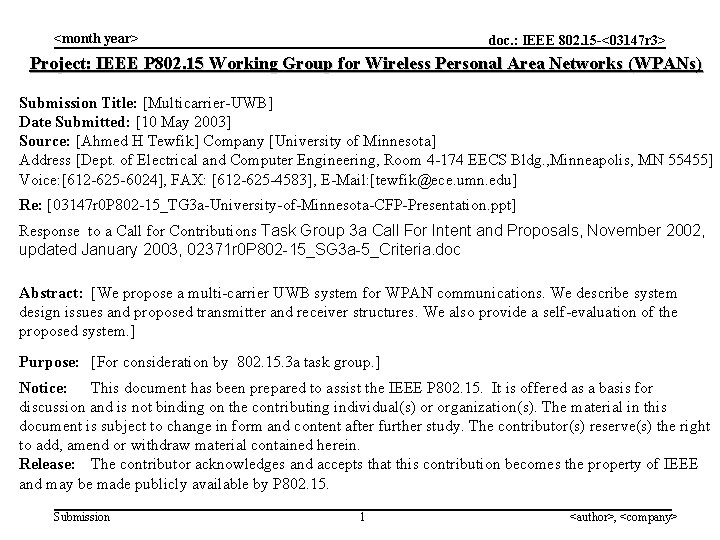 <month year> doc. : IEEE 802. 15 -<03147 r 3> Project: IEEE P 802.