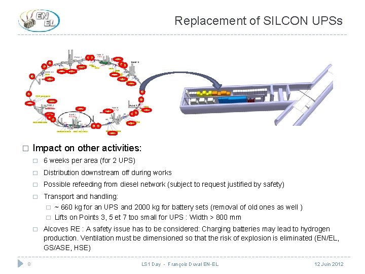 Replacement of SILCON UPSs � 8 Impact on other activities: � 6 weeks per