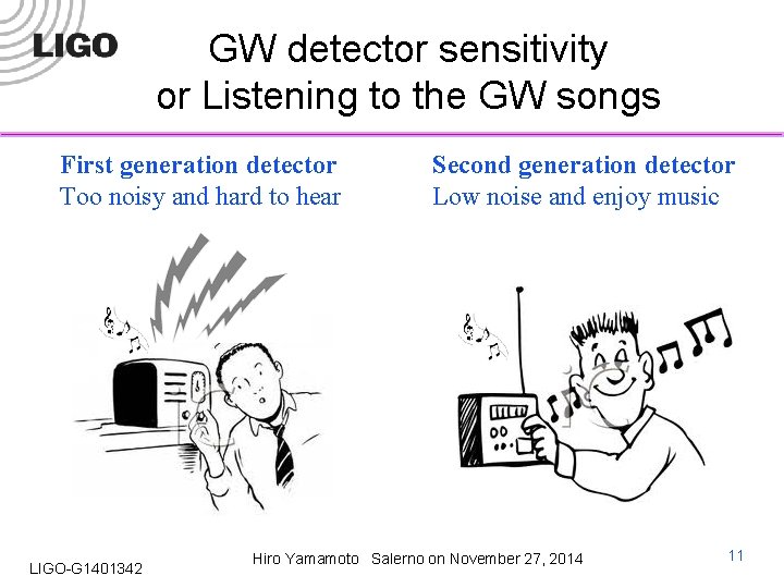 GW detector sensitivity or Listening to the GW songs First generation detector Too noisy