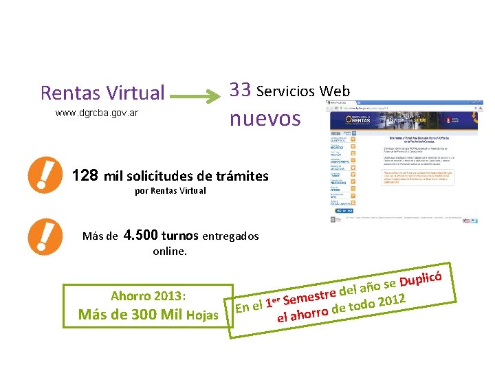 Rentas Virtual www. dgrcba. gov. ar 33 Servicios Web nuevos 128 mil solicitudes de
