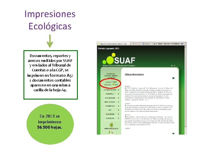 Impresiones Ecológicas Documentos, reportes y anexos emitidos por SUAF y enviados al Tribunal de