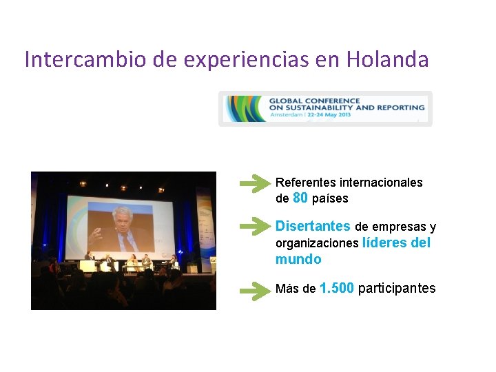 Intercambio de experiencias en Holanda Referentes internacionales de 80 países Disertantes de empresas y