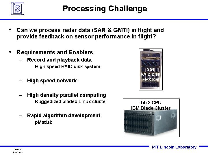 Processing Challenge • Can we process radar data (SAR & GMTI) in flight and Processing Challenge • Can we process radar data (SAR & GMTI) in flight and