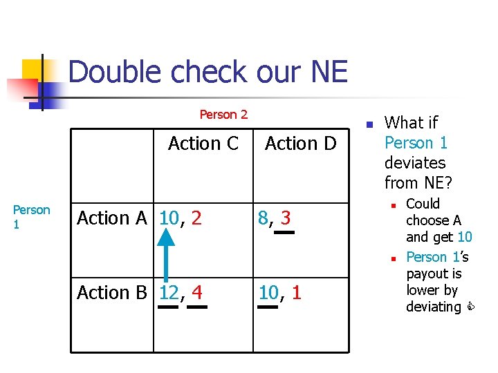 Double check our NE Person 2 Action C Person 1 Action A 10, 2