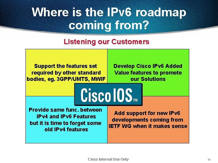 Where is the IPv 6 roadmap coming from? Listening our Customers Support the features