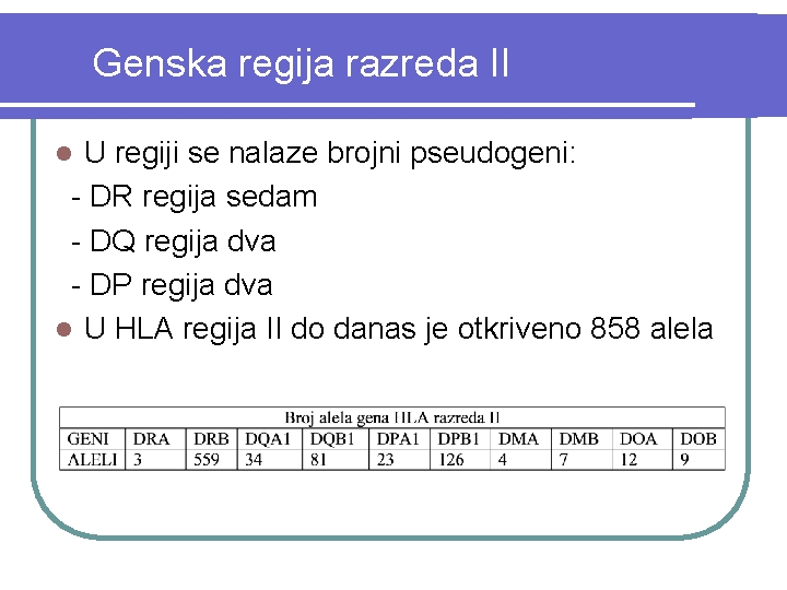 Genska regija razreda II U regiji se nalaze brojni pseudogeni: - DR regija sedam