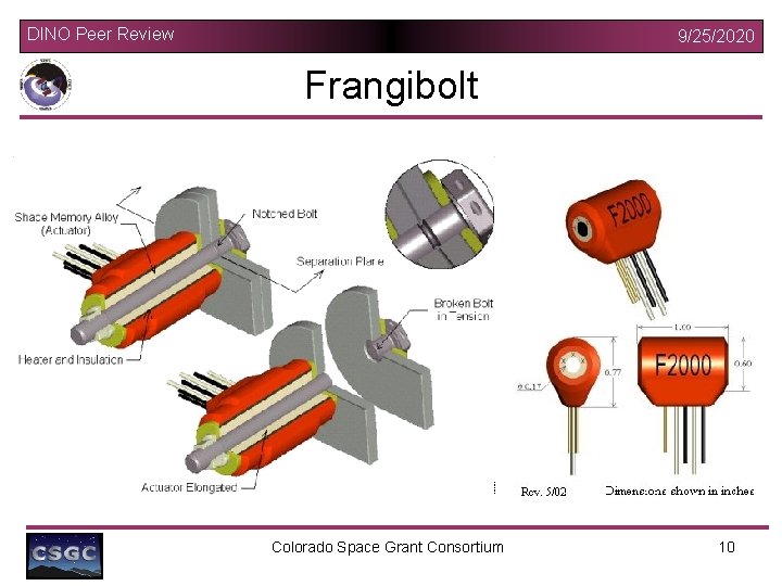 DINO Peer Review 9/25/2020 Frangibolt Colorado Space Grant Consortium 10 