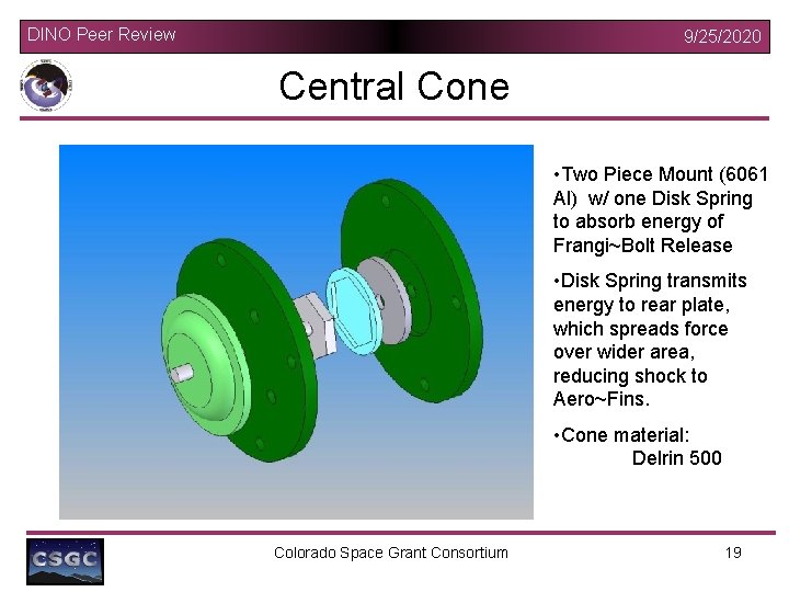 DINO Peer Review 9/25/2020 Central Cone • Two Piece Mount (6061 Al) w/ one