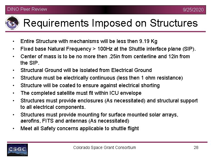 DINO Peer Review 9/25/2020 Requirements Imposed on Structures • • • Entire Structure with