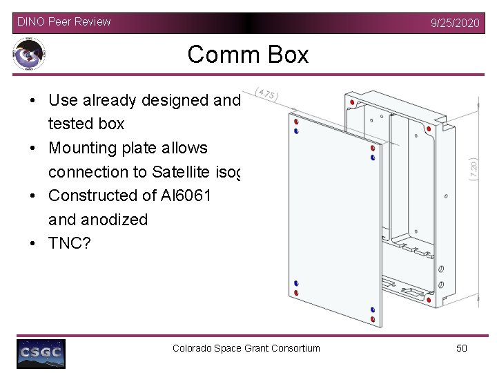 DINO Peer Review 9/25/2020 Comm Box • Use already designed and tested box •