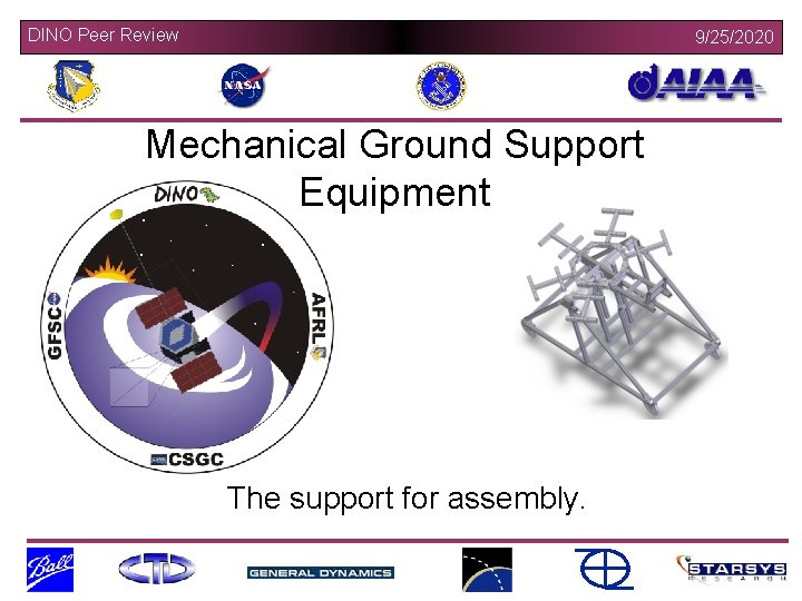 DINO Peer Review 9/25/2020 Mechanical Ground Support Equipment The support for assembly. 
