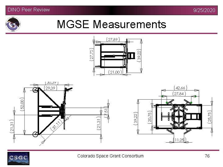 DINO Peer Review 9/25/2020 MGSE Measurements Colorado Space Grant Consortium 76 