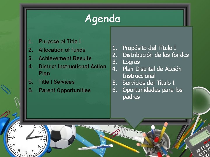 Agenda 1. 2. 3. 4. Purpose of Title I Allocation of funds Achievement Results