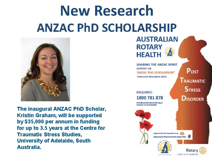 New Research ANZAC Ph. D SCHOLARSHIP The inaugural ANZAC Ph. D Scholar, Kristin Graham,