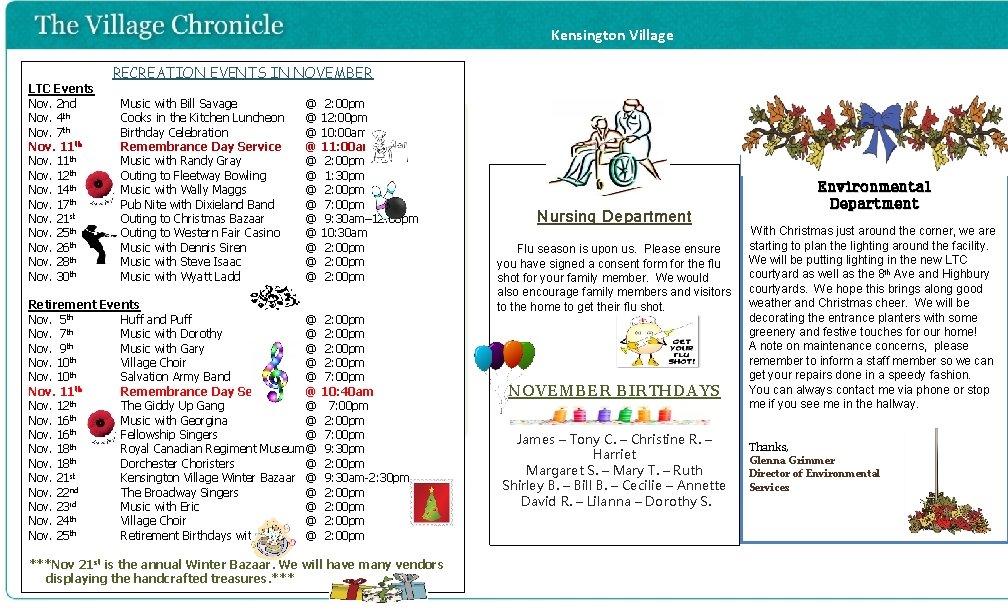 Kensington Village LTC Events Nov. 2 nd Nov. 4 th Nov. 7 th Nov. Kensington Village LTC Events Nov. 2 nd Nov. 4 th Nov. 7 th Nov.