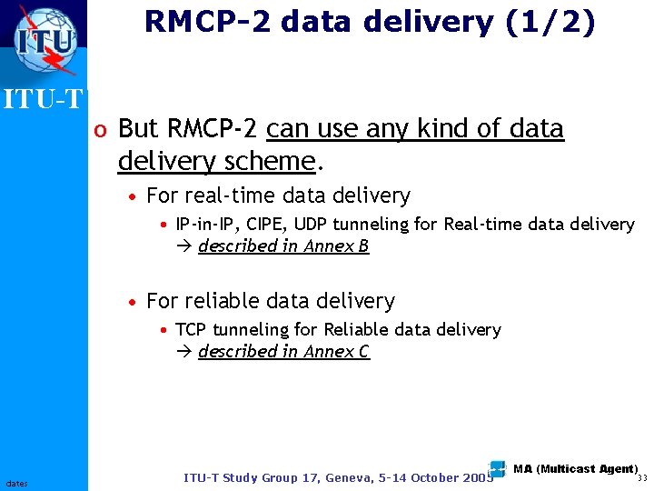 RMCP-2 data delivery (1/2) ITU-T o But RMCP-2 can use any kind of data