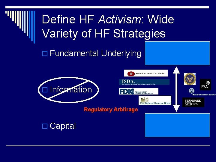 Define HF Activism: Wide Variety of HF Strategies o Fundamental Underlying o Information Regulatory