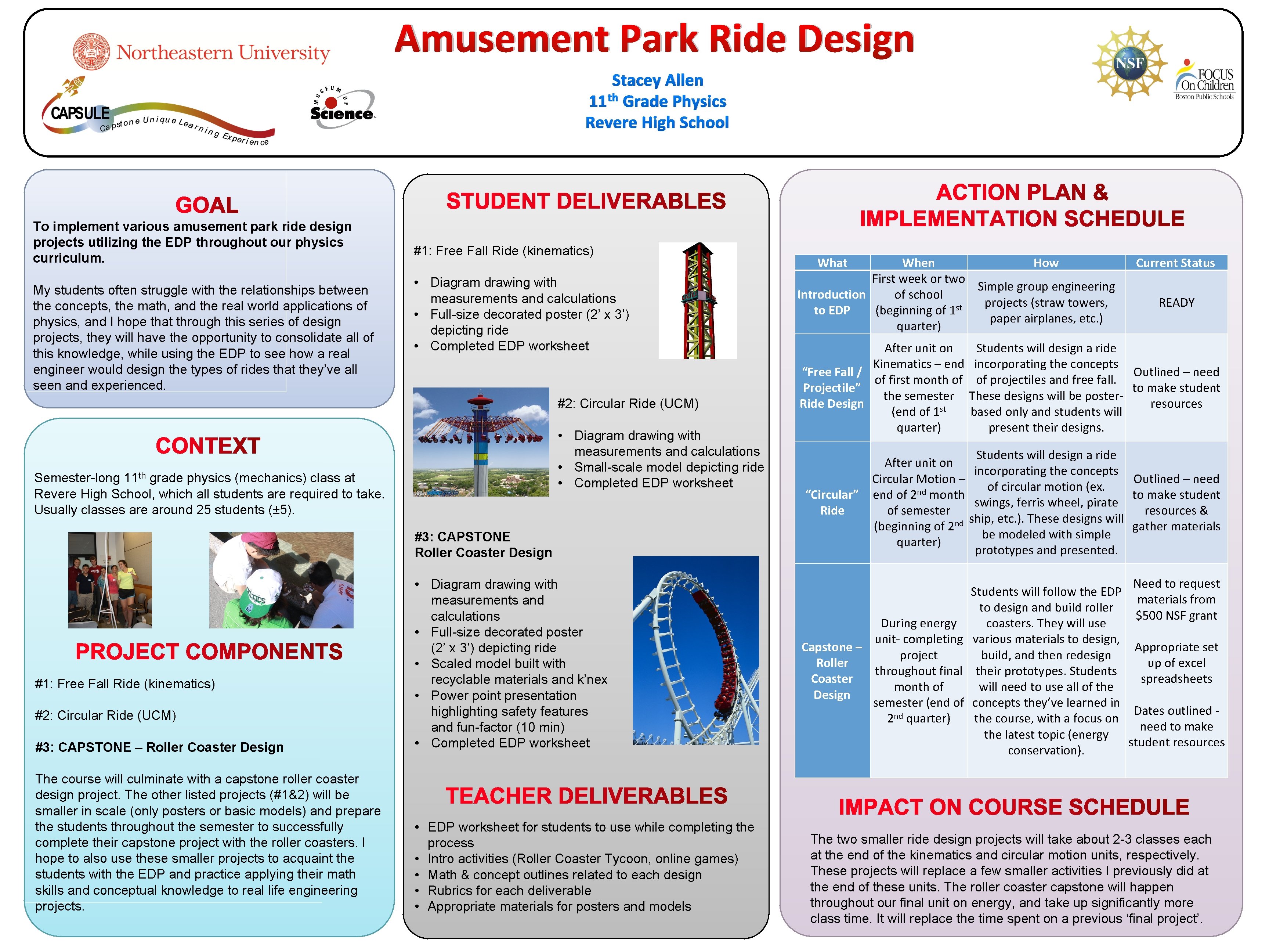 Amusement Park Ride Design Stacey Allen th 11 Grade Physics Revere High School To