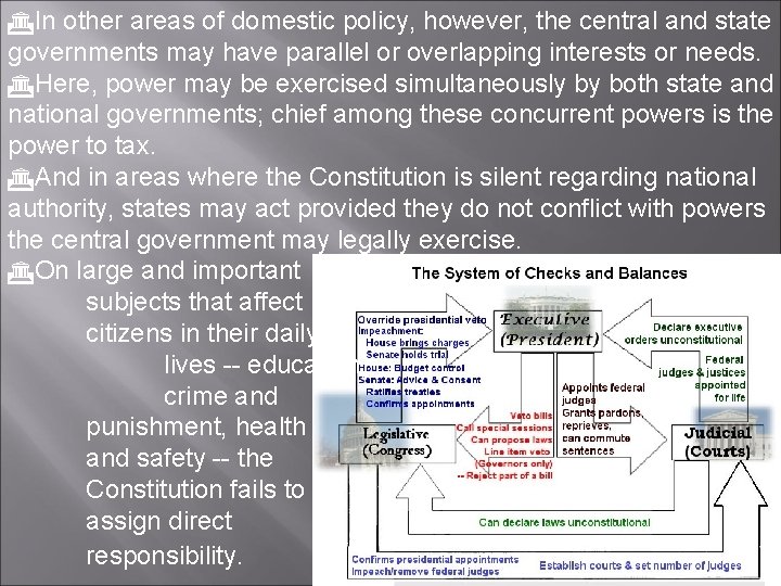  In other areas of domestic policy, however, the central and state governments may