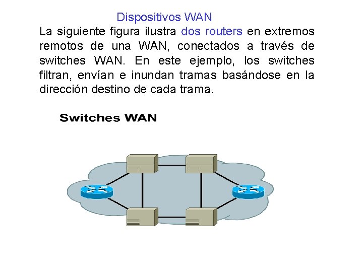 Dispositivos WAN La siguiente figura ilustra dos routers en extremos remotos de una WAN,