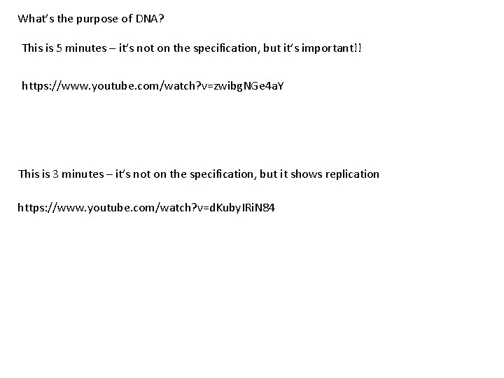 What’s the purpose of DNA? This is 5 minutes – it’s not on the